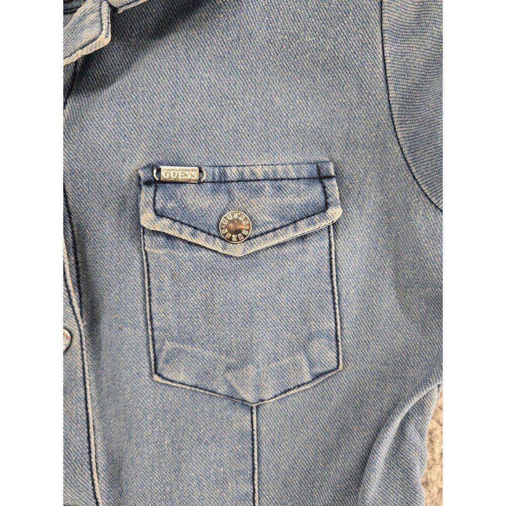 Guess Women's Denim Dress Medium Y2K Vintage Button Front Pocket - Picture 2 of 7